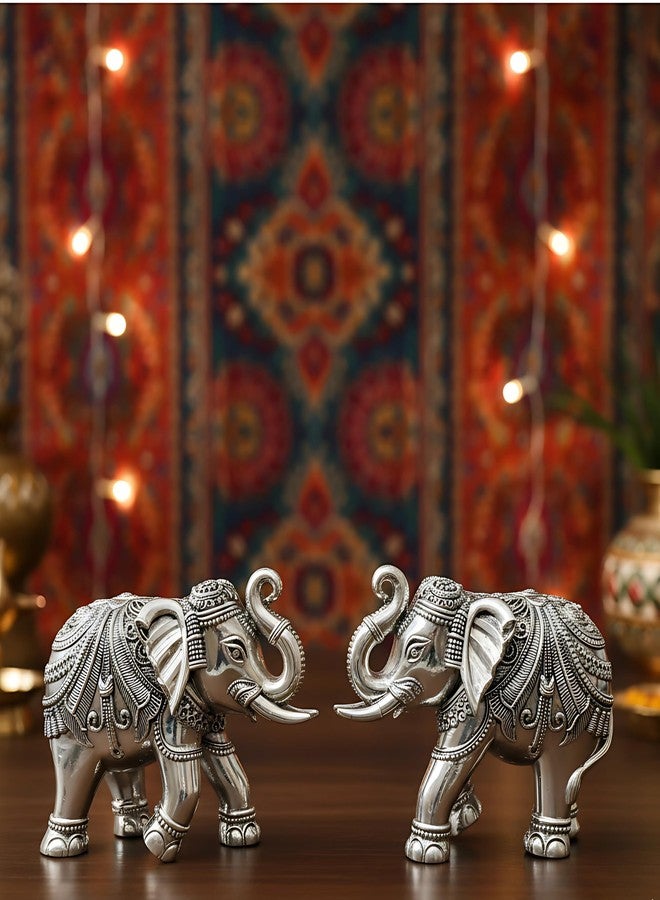 Dev Aastha 999 Pure Silver Plated Elephant Statue Pack of 2 | 4 Inch Vastu & Good Luck Showpiece for Beautiful Table Decor, Prayer Room & Pooja Room | Auspicious Gift Option - Image 2